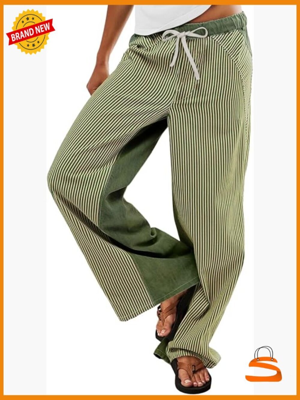 Low Rise Striped Wide Leg Boho Pants Women Pull On Drawstring
